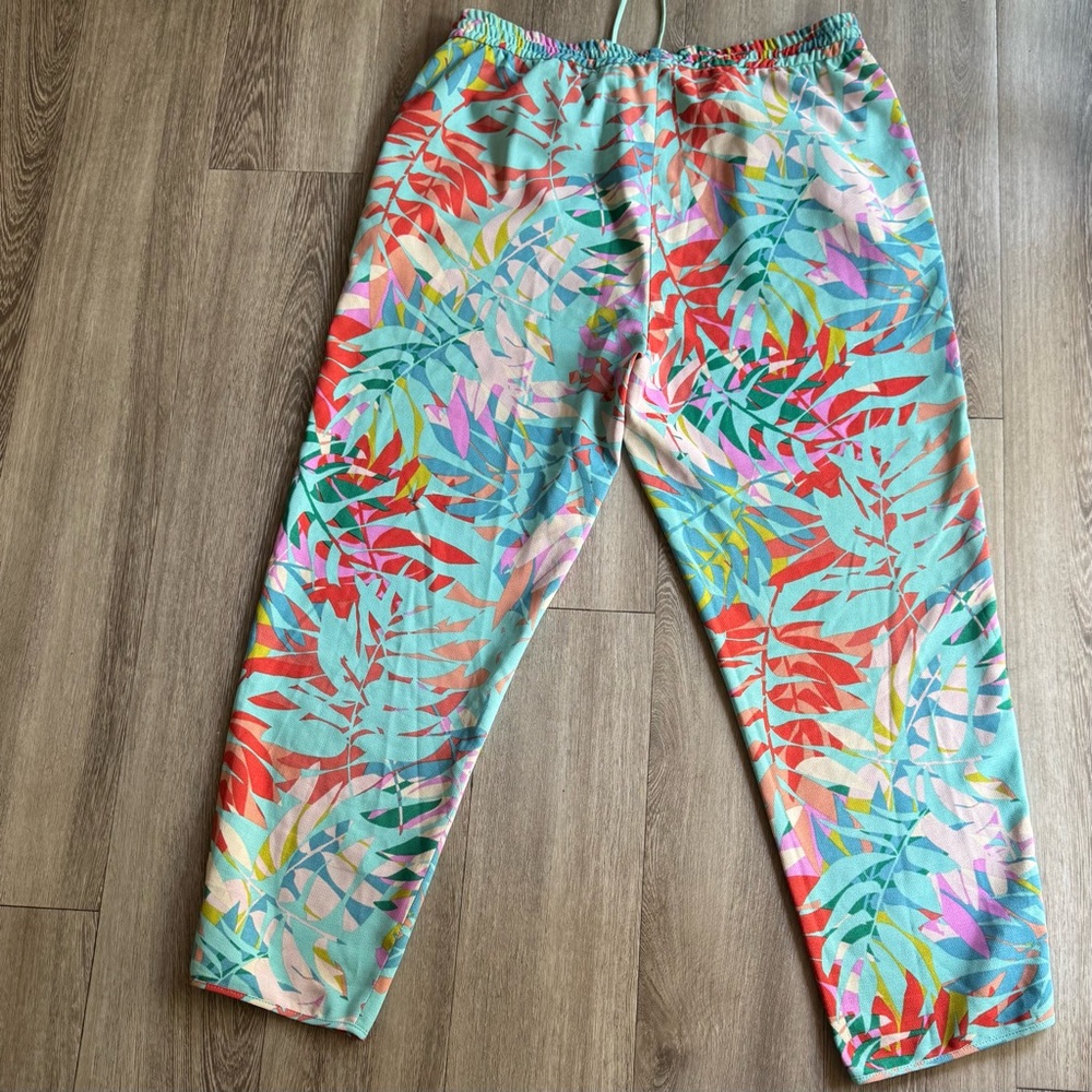 BCBGMaxAzria Teal and Pink Patterned Summer Boho oversized Pants Size L - Picture 8 of 10
